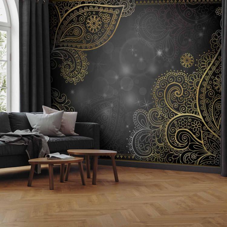Wall Mural Oriental art - gold ornaments in oriental style on grey background
