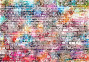 Wall Mural Colours of the rainbow - urban brick wall in a colourful pattern for teenagers Wallpaper Cropper