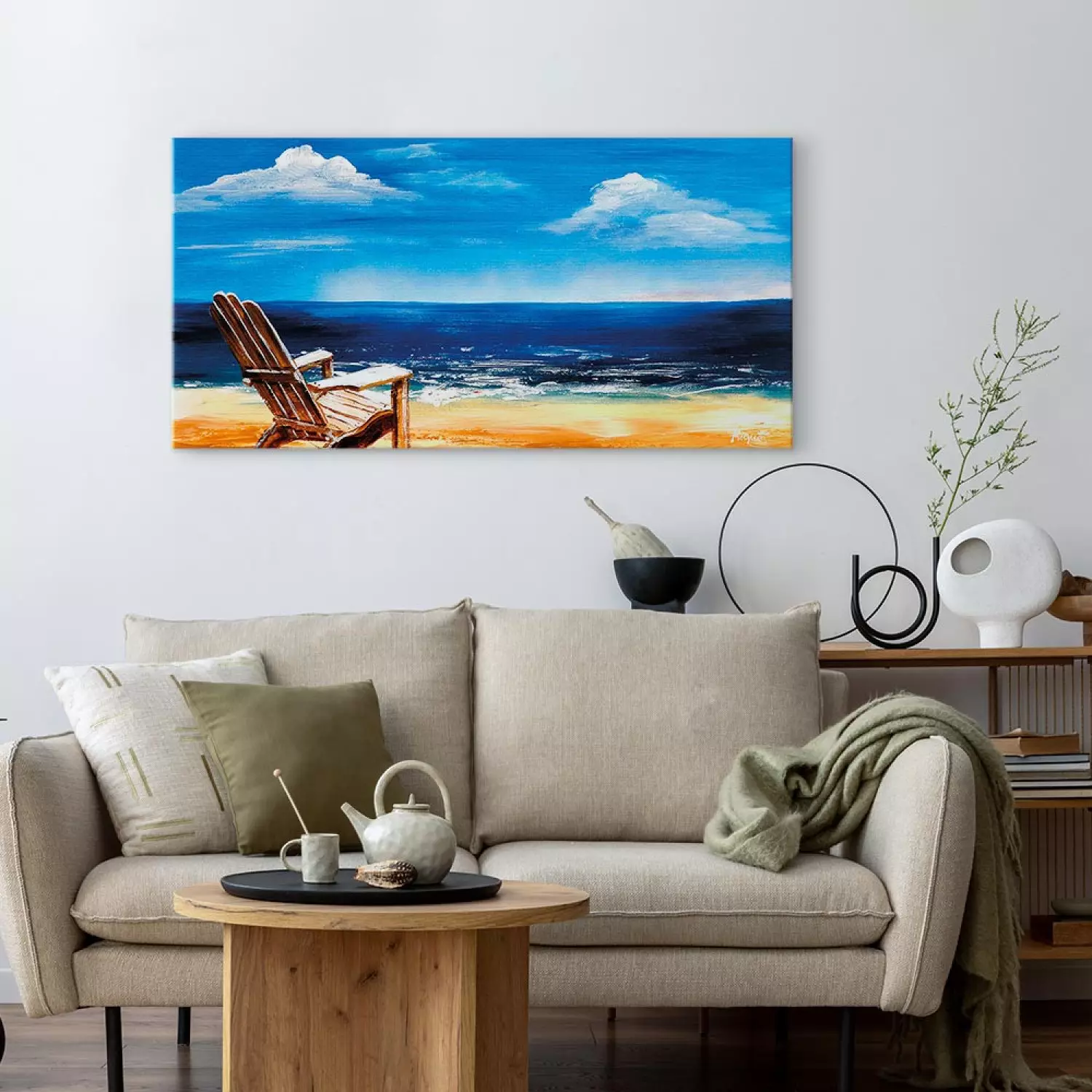 Art Work Relaxation II - Seascape Landscape with Wooden Chair - bimago, image size:1500x1500