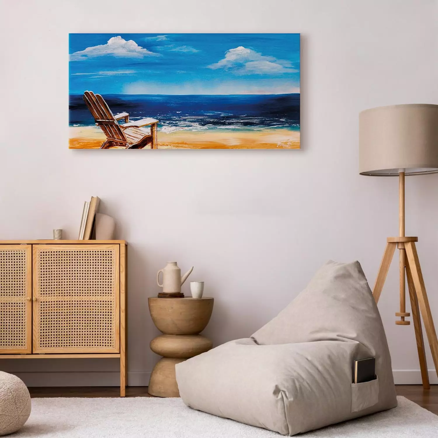 Art Work Relaxation II - Seascape Landscape with Wooden Chair - bimago, image size:1500x1500
