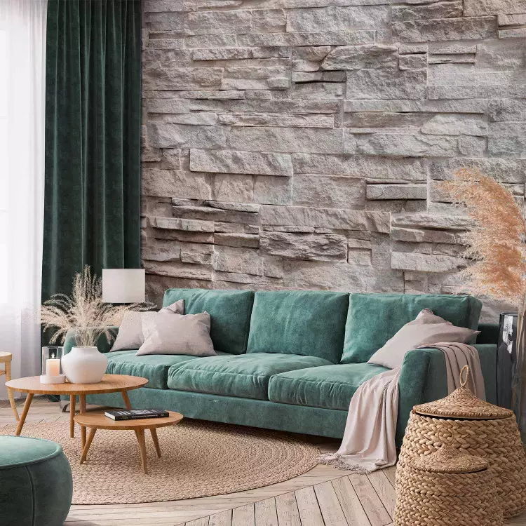 Enchantment - beige background with irregular texture of stone blocks