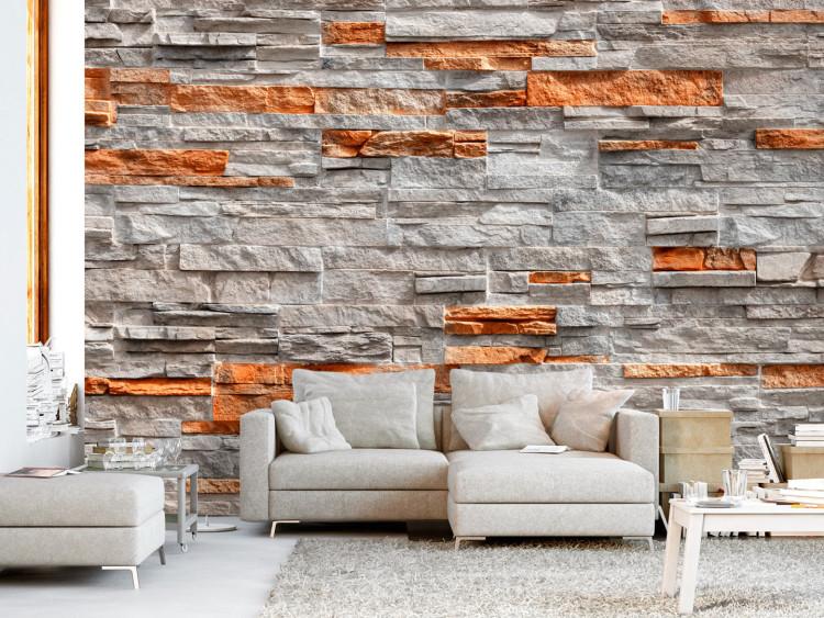 Wall Mural Duet - beige background with stone texture with orange elements