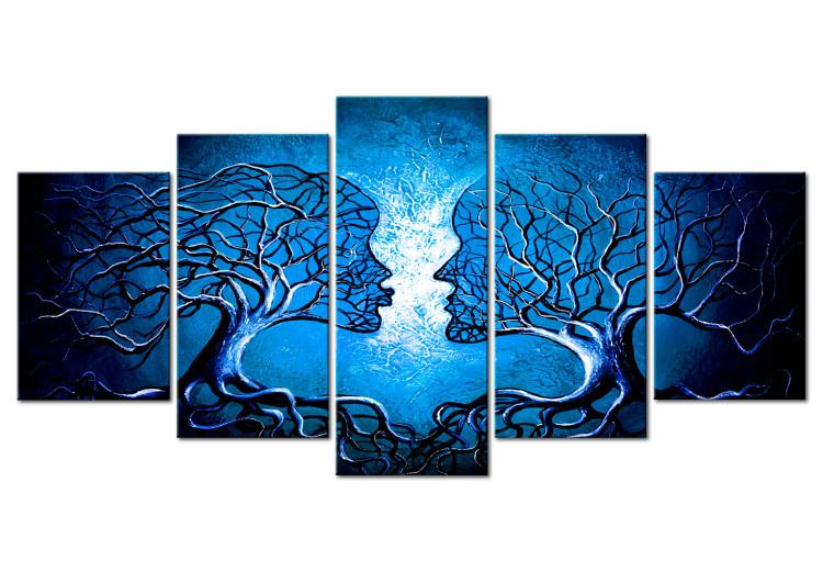 Canvas Sapphire Kiss - Face-shaped Trees on Blue Background