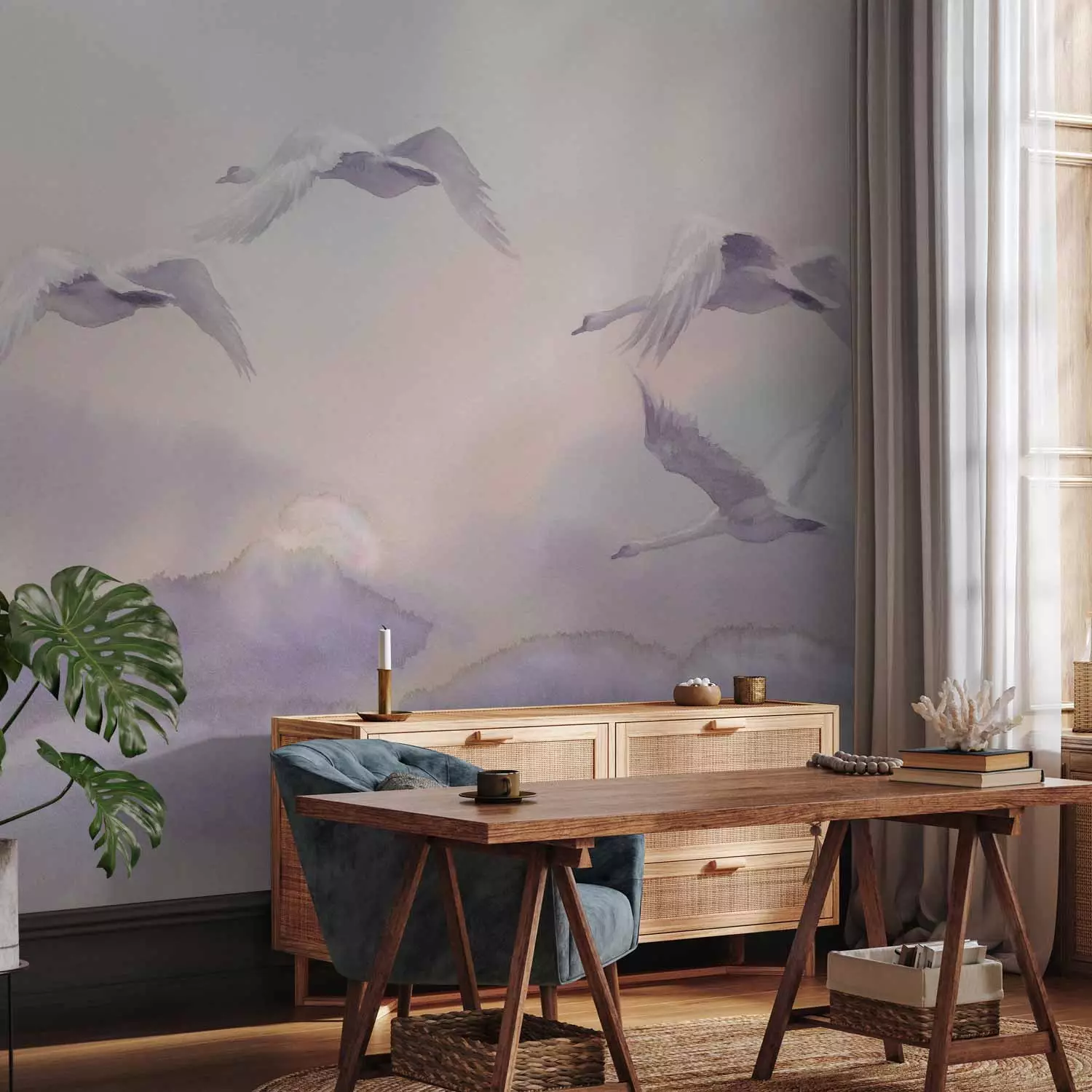 Photo Wallpaper Flying Swans