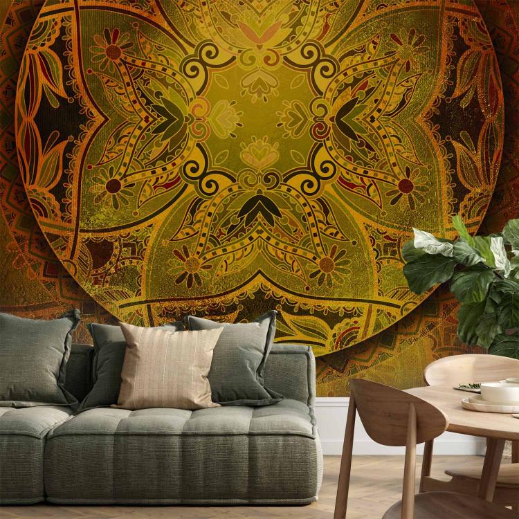 Wall Mural Mandala - regular oriental motif with yellow pattern and gold elements