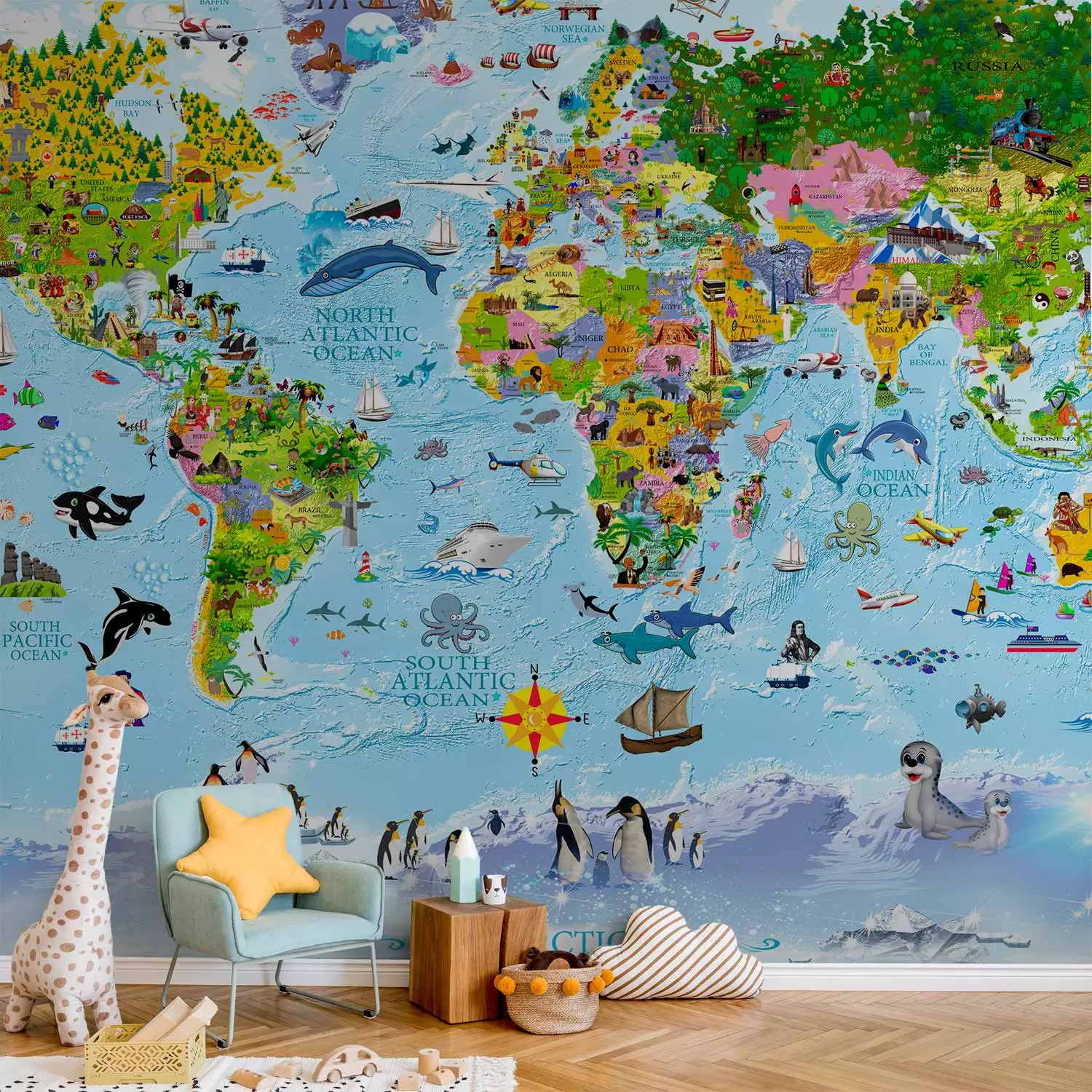Photo Wallpaper World Map for Kids - bimago