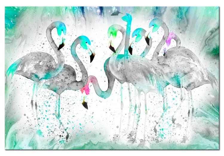 Canvas Turquoise Flamingos - Gray Birds with Artistic Turquoise Color