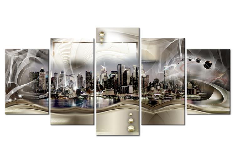 Canvas Abstraction: New York (5-piece) - New York Architecture in Gold