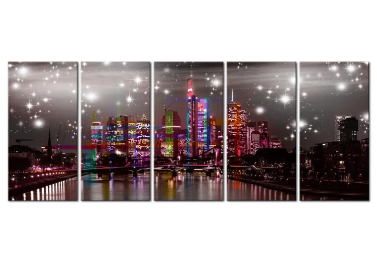 Canvas Frankfurt: Colorful City (5-piece) - Skyscrapers Against Starry Sky