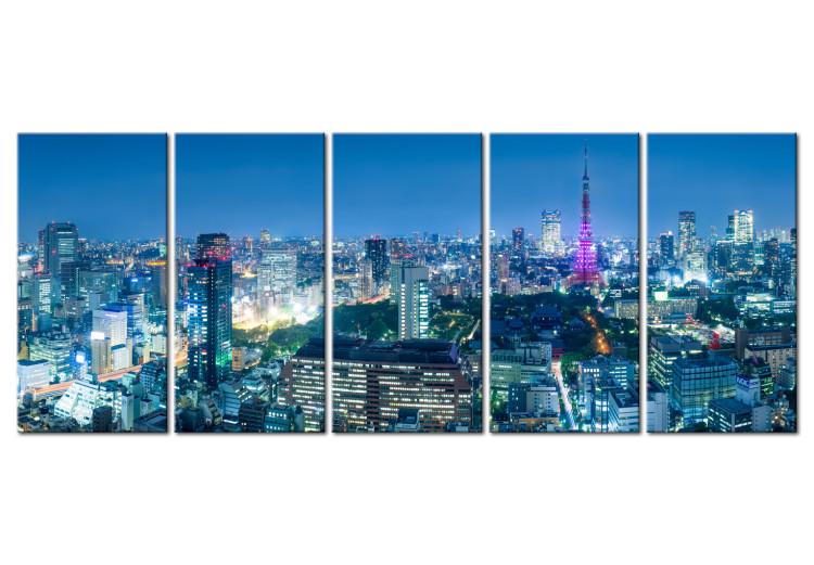 Canvas Tokyo by Night (5-piece) - Bustling Night Cityscape