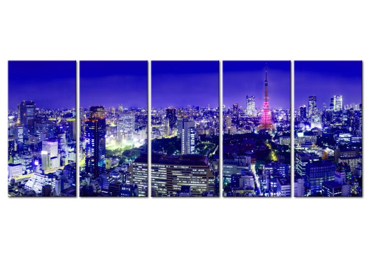 Canvas City of Lights (5-piece) - Tokyo's High-Rise Buildings Under Night Cover