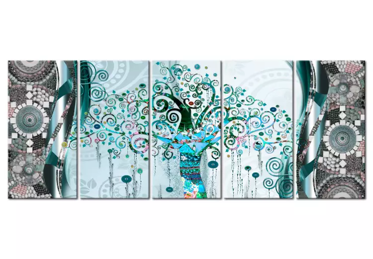 Canvas Tree of Life (5-piece) - Colorful Mosaic in the Style of Gustav Klimt