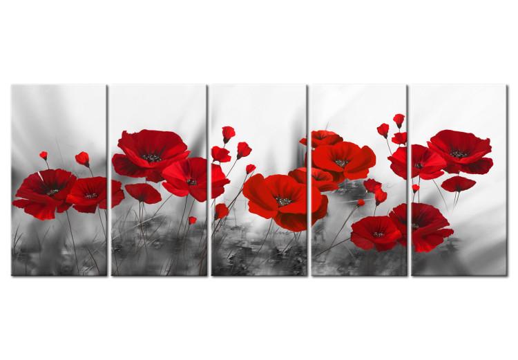 Canvas Scarlet Poppies (5-piece) - Romantic Flowers with Bold Coloring