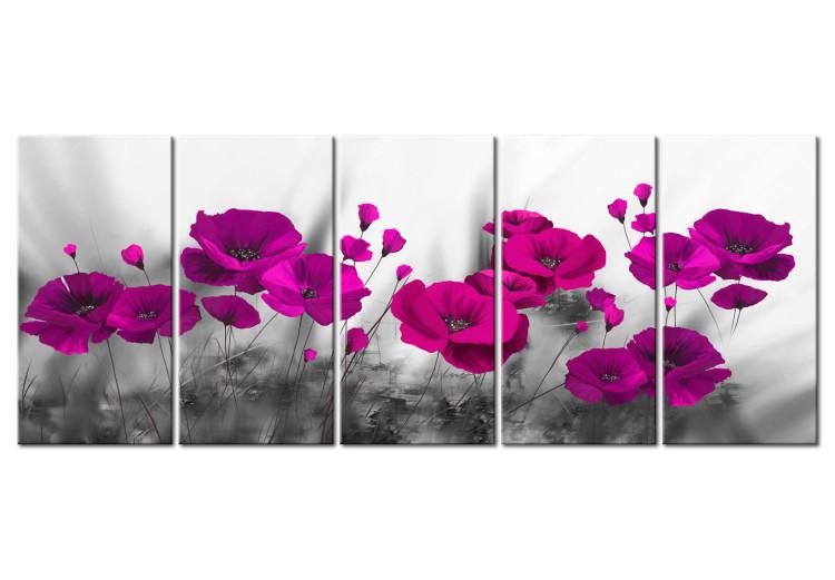Canvas Wildflowers: Poppies (5-piece) - Gray-Pink Floral Composition
