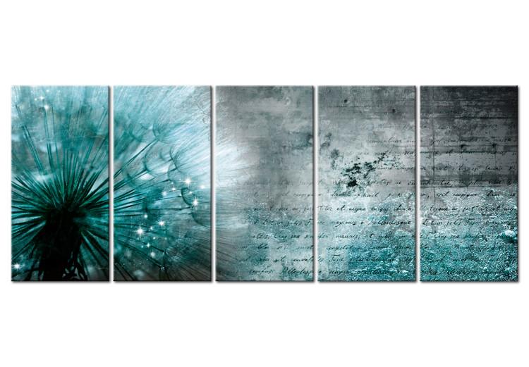 Canvas Icy Dandelion (5-piece) - Turquoise Flower with Etched Inscriptions