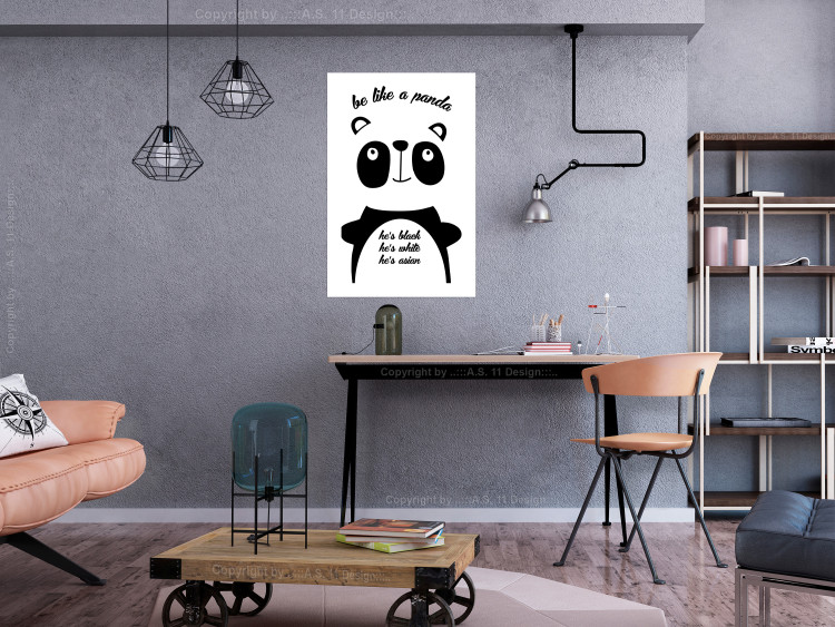 Wall Poster Be Like a Panda - black and white composition with an animal and texts 114800 additionalImage 2
