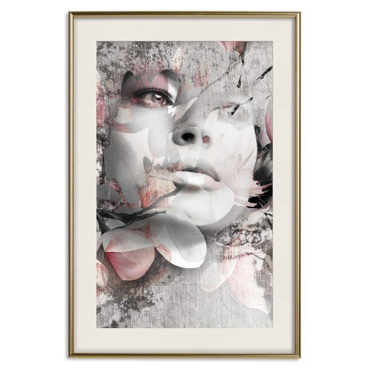 Wall Poster Thoughtful Woman - abstraction with a woman's face and pink flowers 115200 additionalImage 19