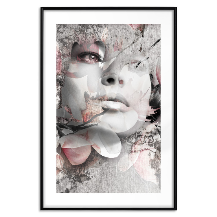 Wall Poster Thoughtful Woman - abstraction with a woman's face and pink flowers 115200 additionalImage 17