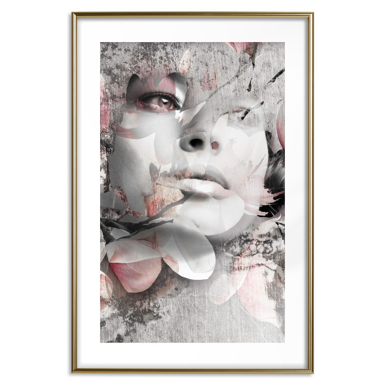 Wall Poster Thoughtful Woman - abstraction with a woman's face and pink flowers 115200 additionalImage 16