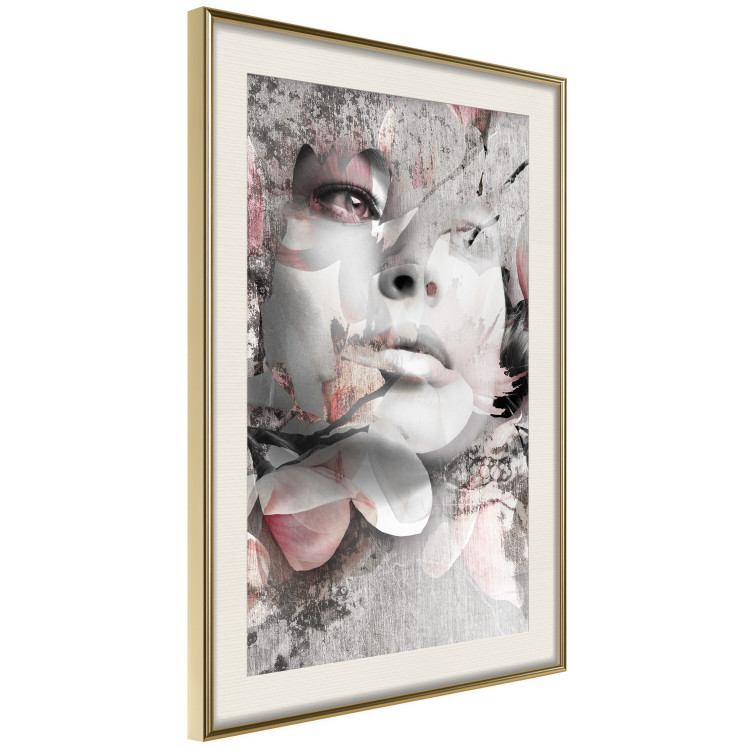 Wall Poster Thoughtful Woman - abstraction with a woman's face and pink flowers 115200 additionalImage 2