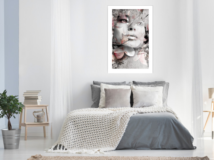 Wall Poster Thoughtful Woman - abstraction with a woman's face and pink flowers 115200 additionalImage 4