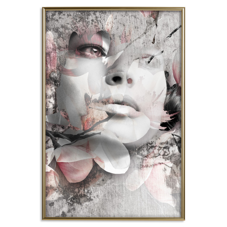 Wall Poster Thoughtful Woman - abstraction with a woman's face and pink flowers 115200 additionalImage 20