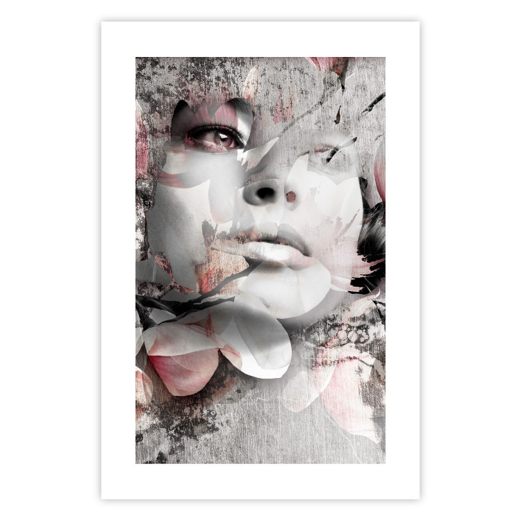 Wall Poster Thoughtful Woman - abstraction with a woman's face and pink flowers 115200 additionalImage 25