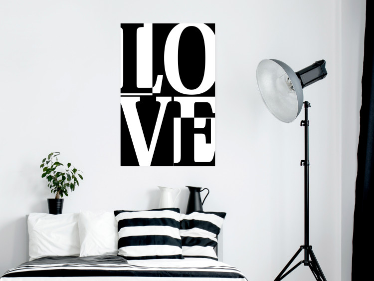 Poster Black and White Love - checkerboard pattern with black and white text 122900 additionalImage 17