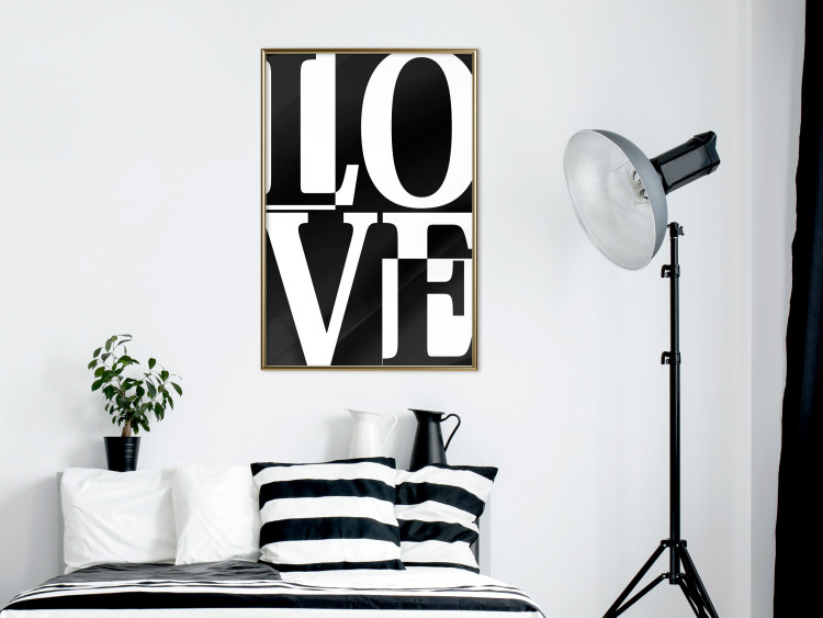Poster Black and White Love - checkerboard pattern with black and white text 122900 additionalImage 5