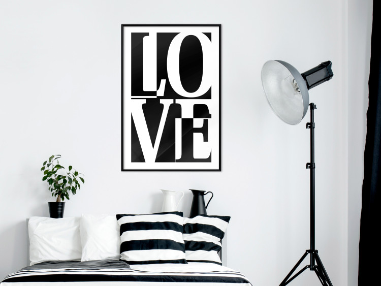 Poster Black and White Love - checkerboard pattern with black and white text 122900 additionalImage 4