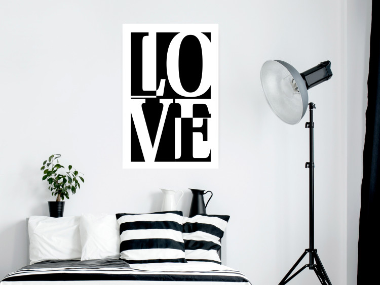 Poster Black and White Love - checkerboard pattern with black and white text 122900 additionalImage 2