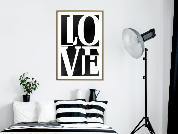 Poster Black and White Love - checkerboard pattern with black and white text 122900 additionalImage 13