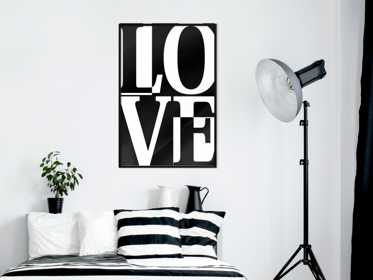 Poster Black and White Love - checkerboard pattern with black and white text 122900 additionalImage 3