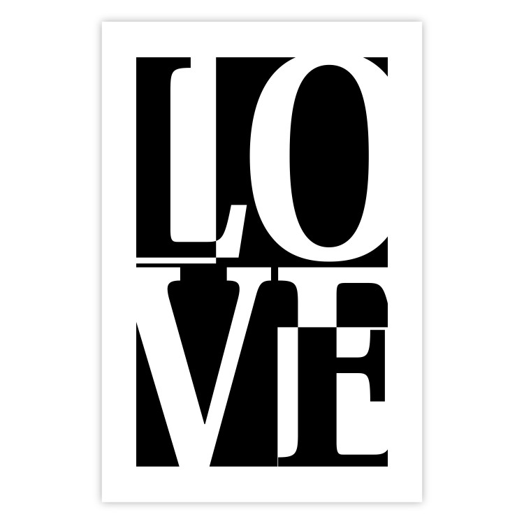 Poster Black and White Love - checkerboard pattern with black and white text 122900 additionalImage 19
