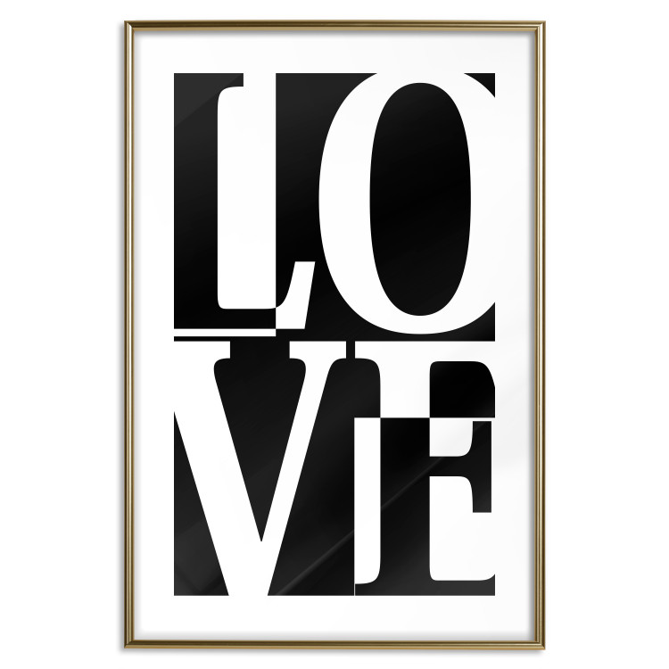 Poster Black and White Love - checkerboard pattern with black and white text 122900 additionalImage 14