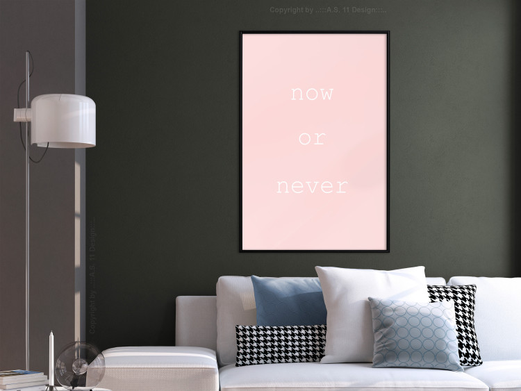Wall Poster Now or Never - delicate English text on a pink background 123200 additionalImage 3