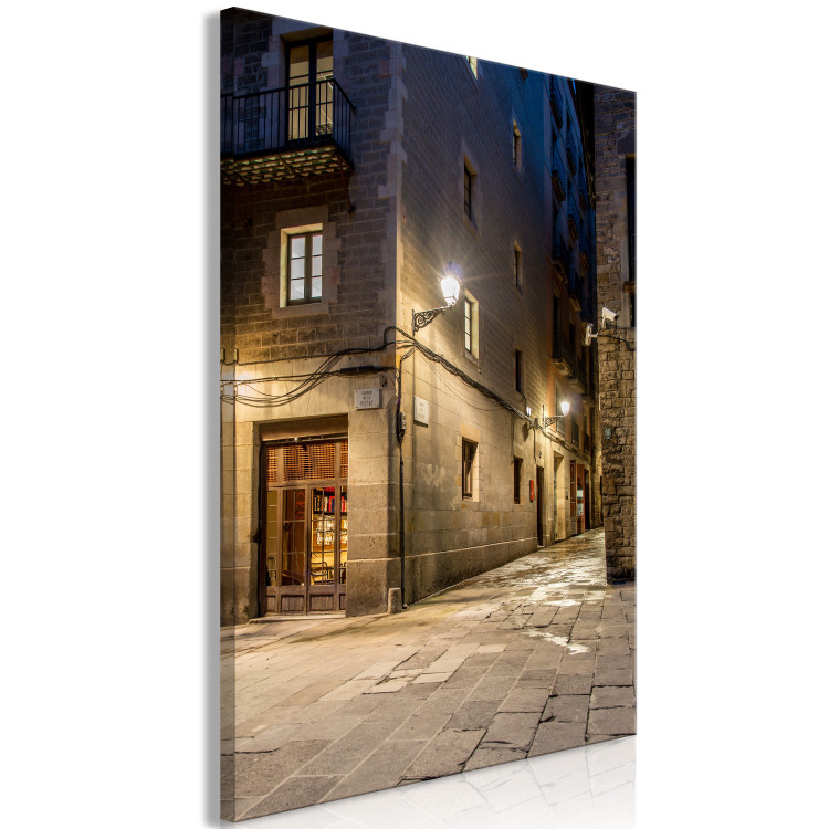 Canvas Narrow streets - a city with narrow stone streets in the night scenery at the light of the lantern 123600 additionalImage 2