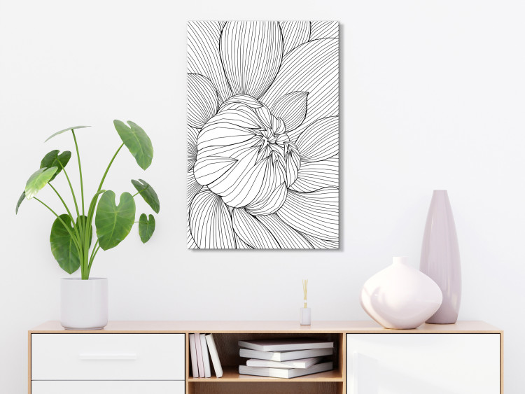 Canvas Print Peony flower bud - black and white plant contours in line art style 128400 additionalImage 3