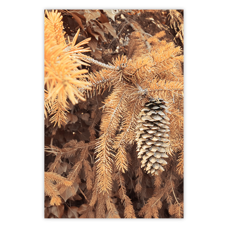 Poster Golden Cone - autumn composition of forest plants in brown hues 131800