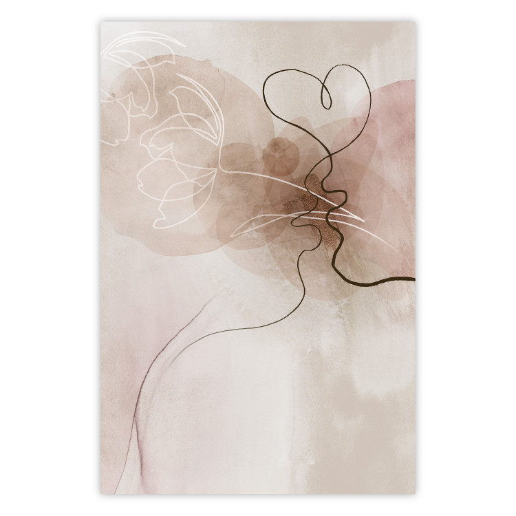 Wall Poster Tangled in Dreams - line art of a couple kissing on an abstract background 132200