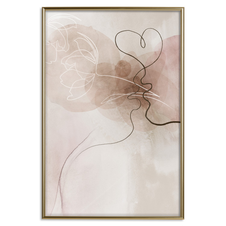Wall Poster Tangled in Dreams - line art of a couple kissing on an abstract background 132200 additionalImage 17