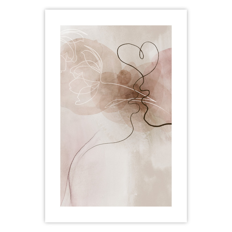 Wall Poster Tangled in Dreams - line art of a couple kissing on an abstract background 132200 additionalImage 19