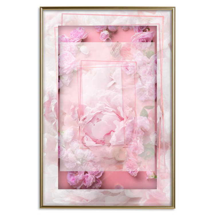Poster First Love - pink composition of pink flowers with a natural frame 134500 additionalImage 17