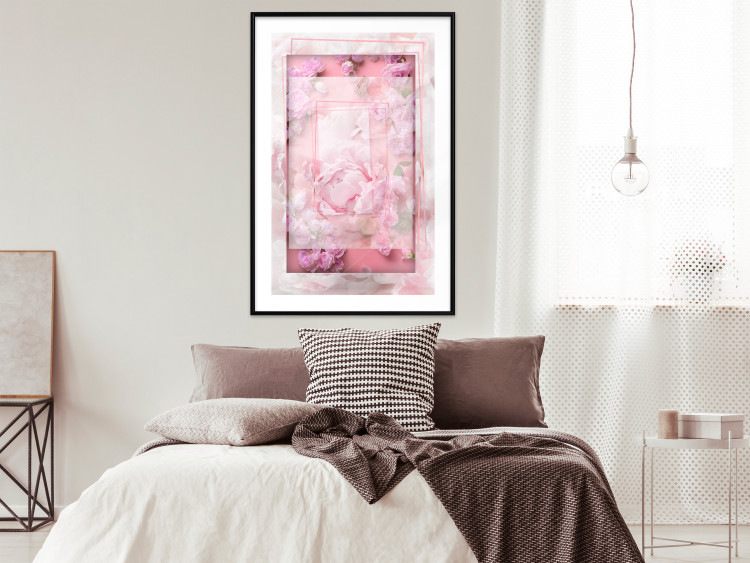 Poster First Love - pink composition of pink flowers with a natural frame 134500 additionalImage 18