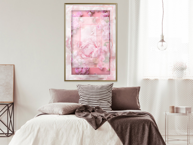 Poster First Love - pink composition of pink flowers with a natural frame 134500 additionalImage 10