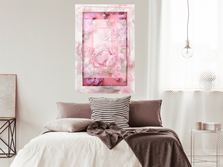 Poster First Love - pink composition of pink flowers with a natural frame 134500 additionalImage 7