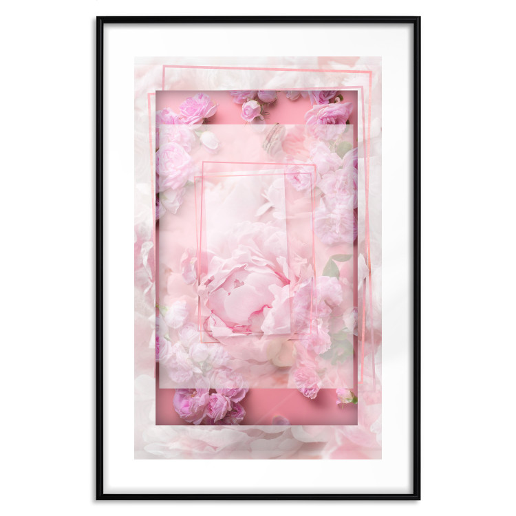 Poster First Love - pink composition of pink flowers with a natural frame 134500 additionalImage 15