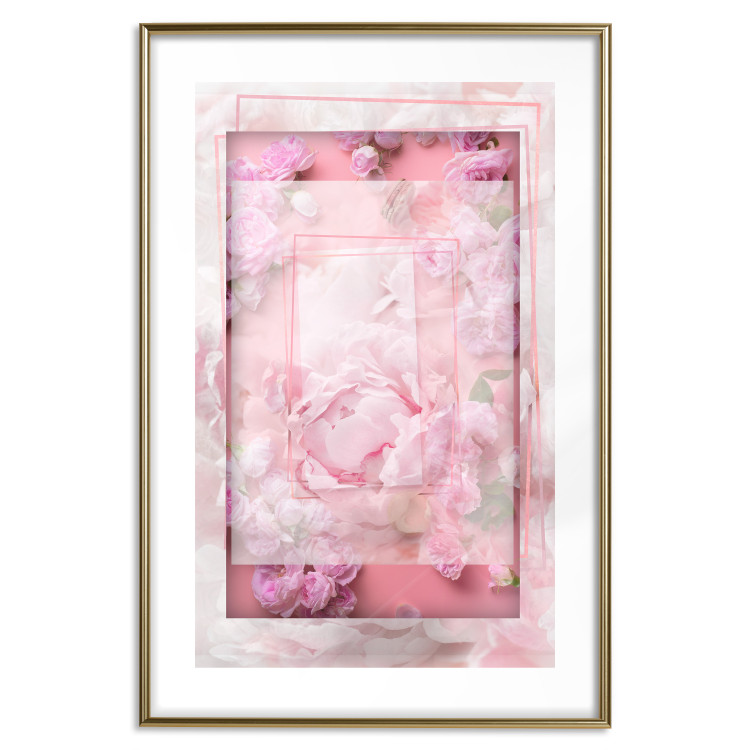 Poster First Love - pink composition of pink flowers with a natural frame 134500 additionalImage 14