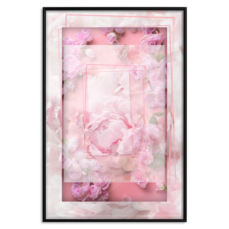 Poster First Love - pink composition of pink flowers with a natural frame 134500 additionalImage 16