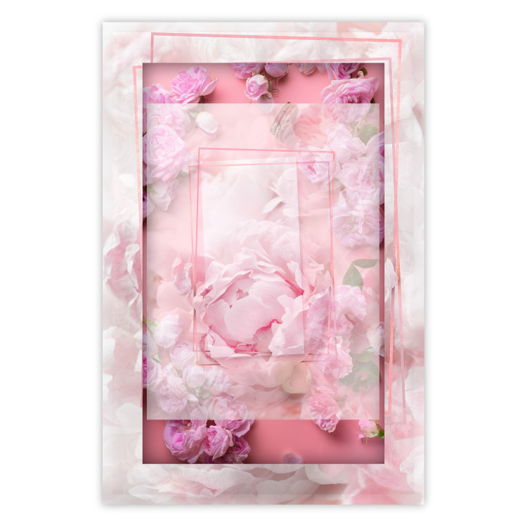Poster First Love - pink composition of pink flowers with a natural frame 134500